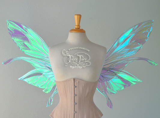 Salome Iridescent Fairy Wings in Aquamarine with Chrome Veins