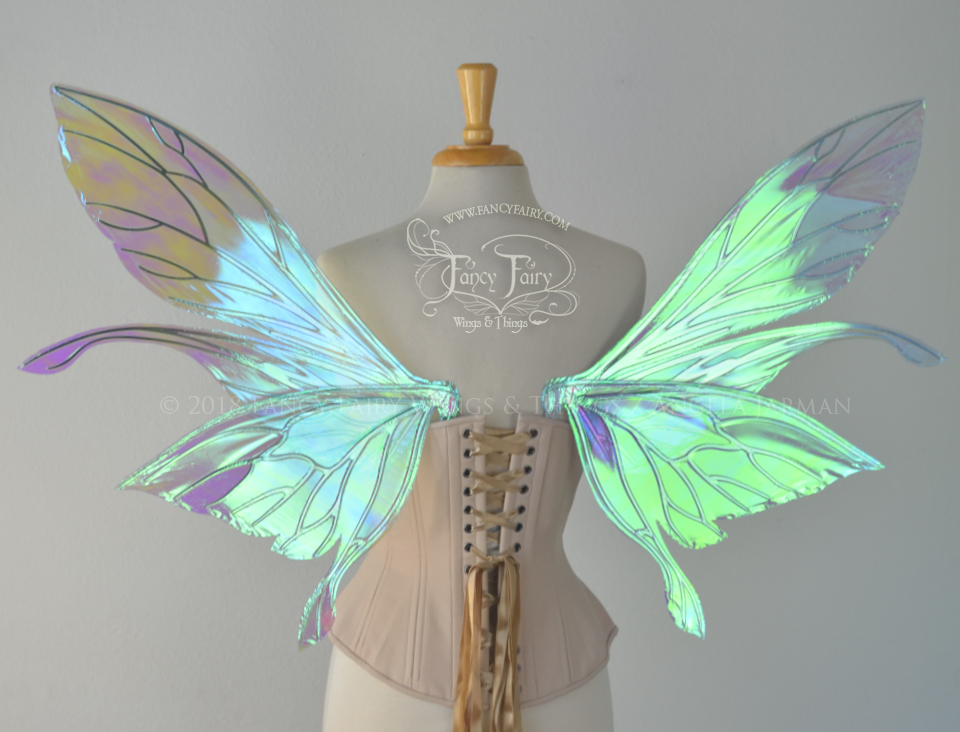 Salome Iridescent Fairy Wings in Aquamarine with Chrome Veins