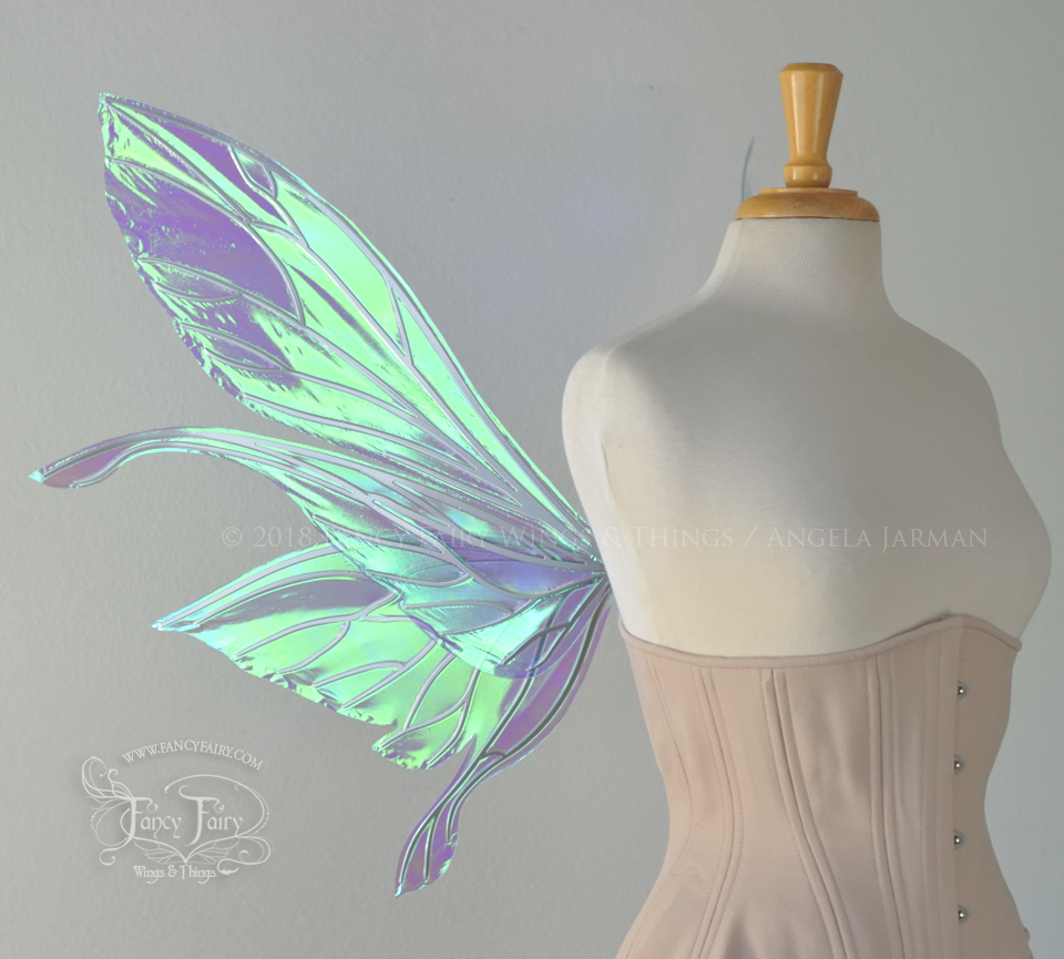 Salome Iridescent Fairy Wings in Aquamarine with Chrome Veins