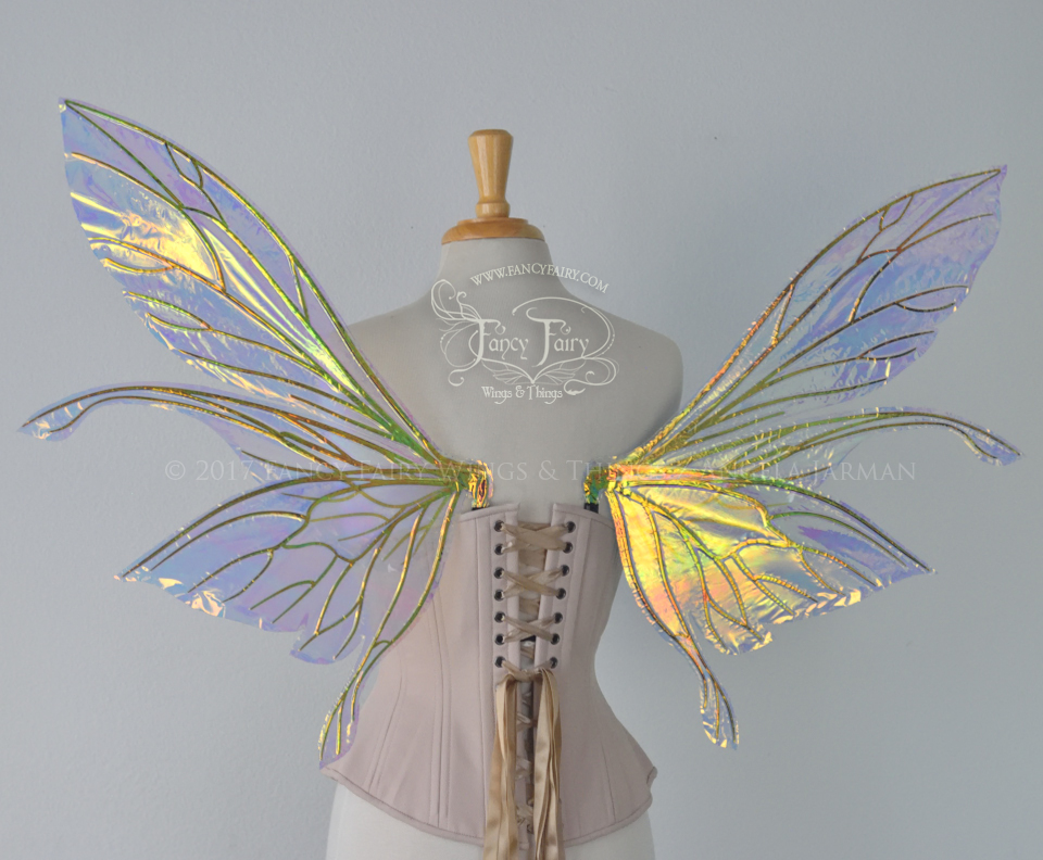 Salome Iridescent Fairy Wings in Clear Diamond Fire with Black Veins