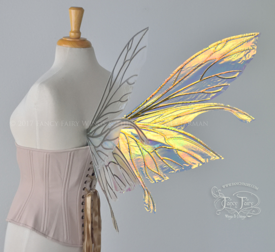 Salome Iridescent Fairy Wings in Clear Diamond Fire with Black Veins