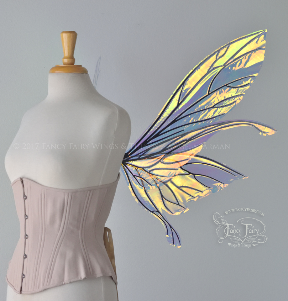 Salome Iridescent Fairy Wings in Clear Diamond Fire with Black Veins