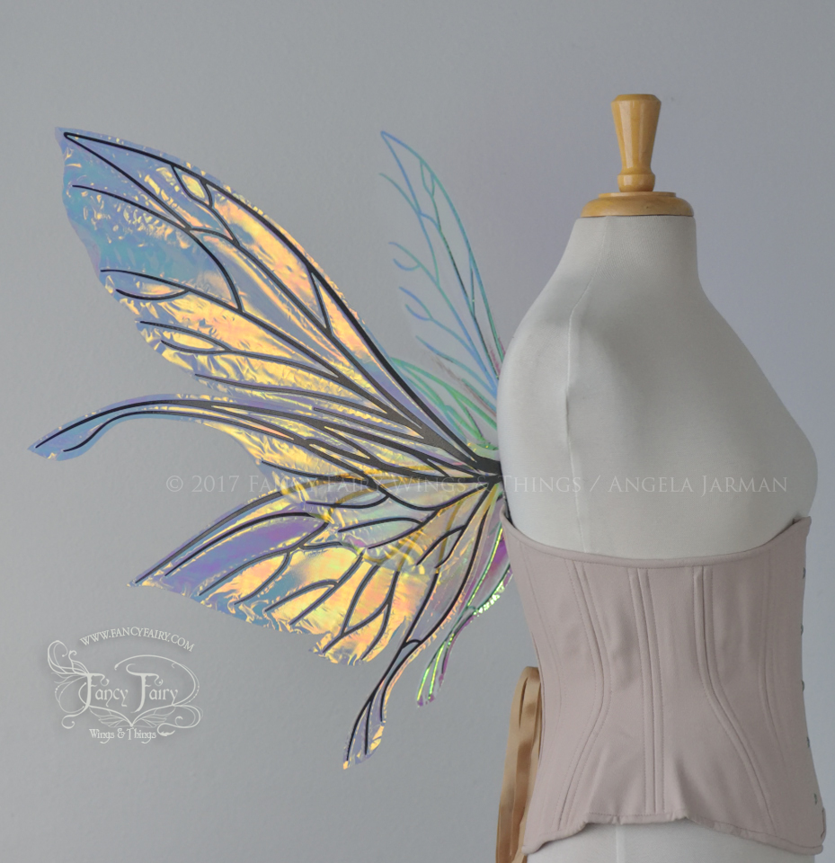 Salome Iridescent Fairy Wings in Clear Diamond Fire with Black Veins