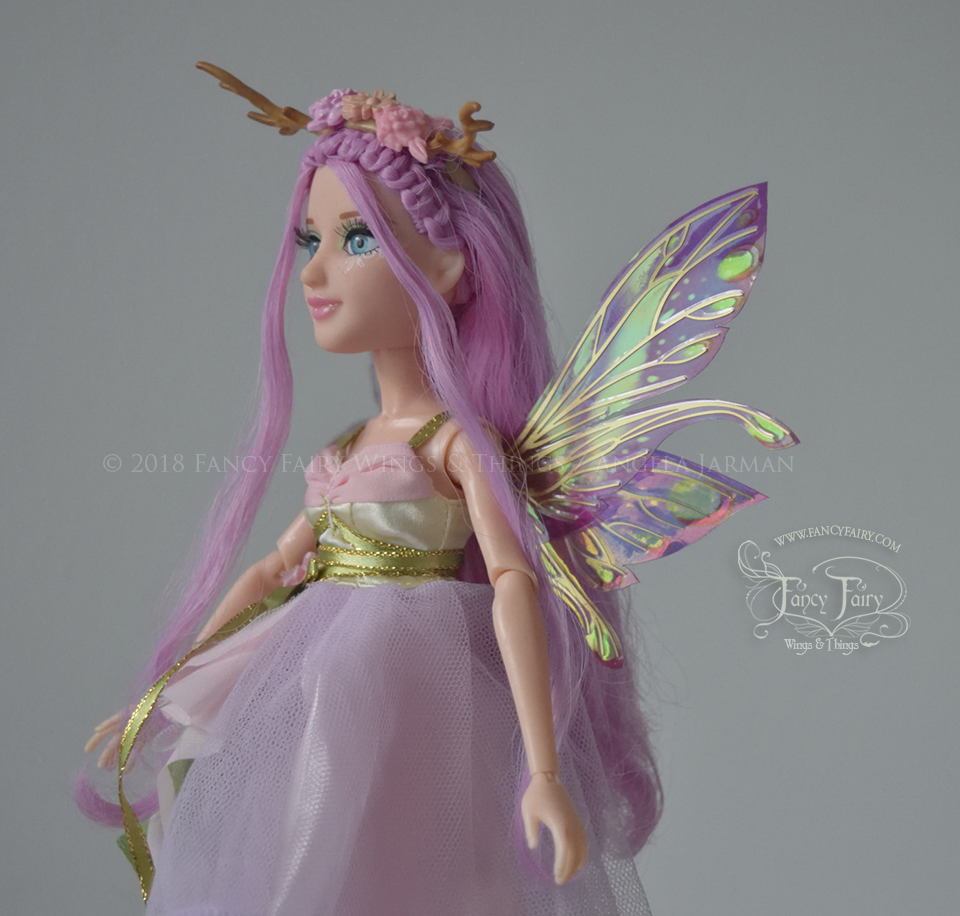 Salome 3 and 3/4 inch Doll & Accessory Fairy Wings in Fuchsia & Green with Brass Veins