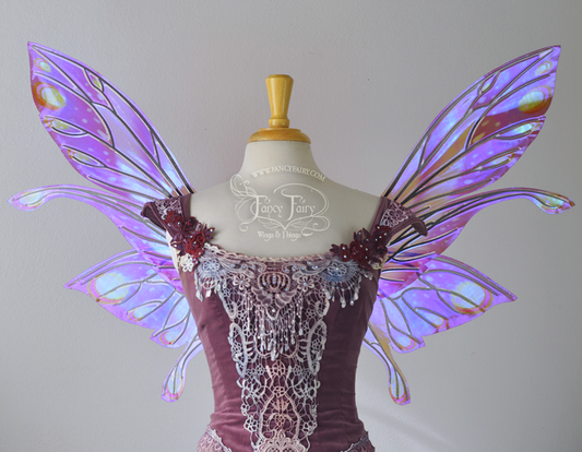 Salome Painted Iridescent Fairy Wings in Purple, Fucshia and Lime with Black Veins