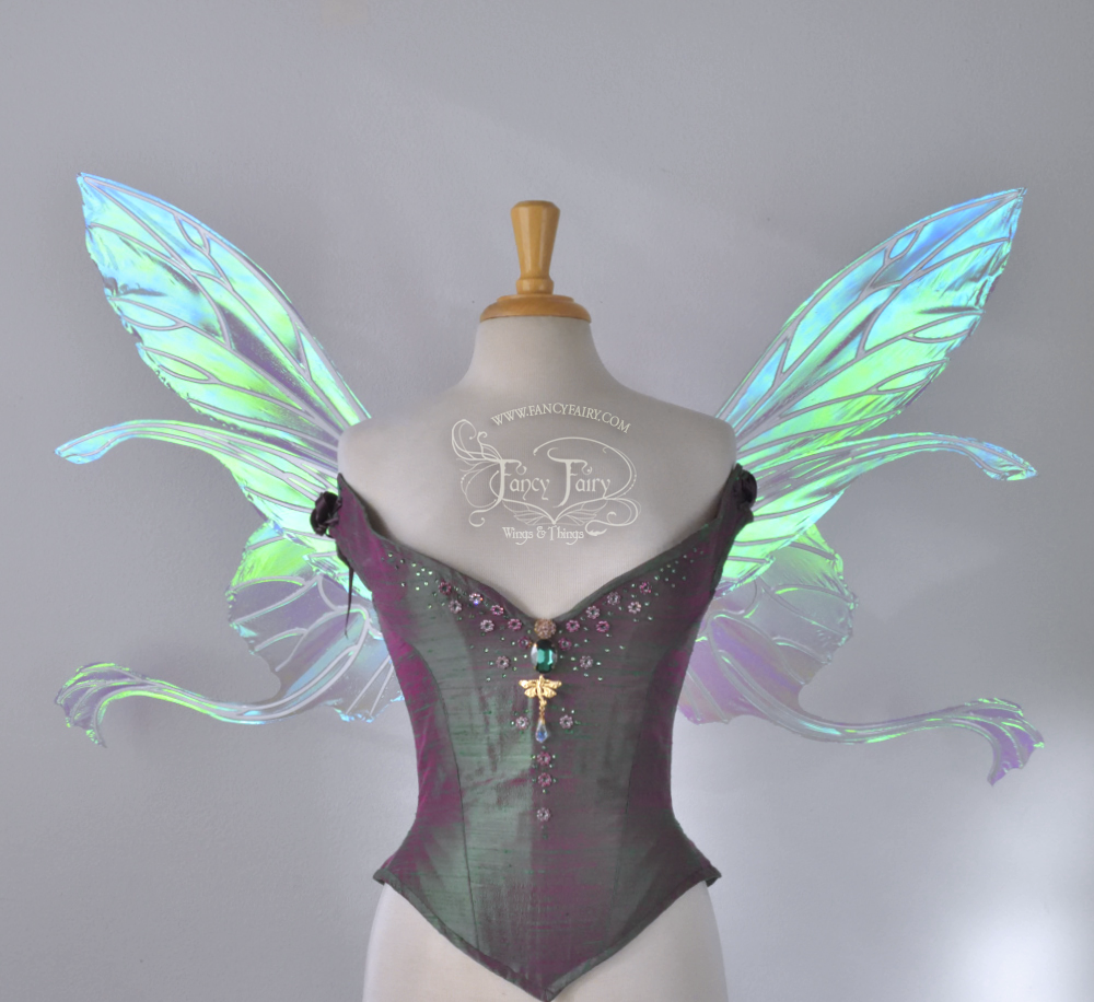 Salome Guinevere Hybrid Iridescent Fairy Wings in Aquamarine with Pearl Veins