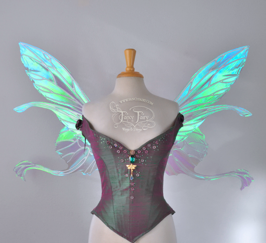 Salome Guinevere Hybrid Iridescent Fairy Wings in Aquamarine with Pearl Veins