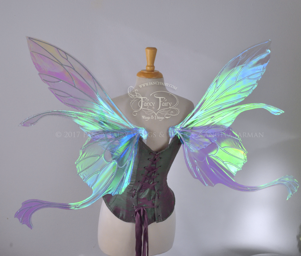 Salome Guinevere Hybrid Iridescent Fairy Wings in Aquamarine with Pearl Veins