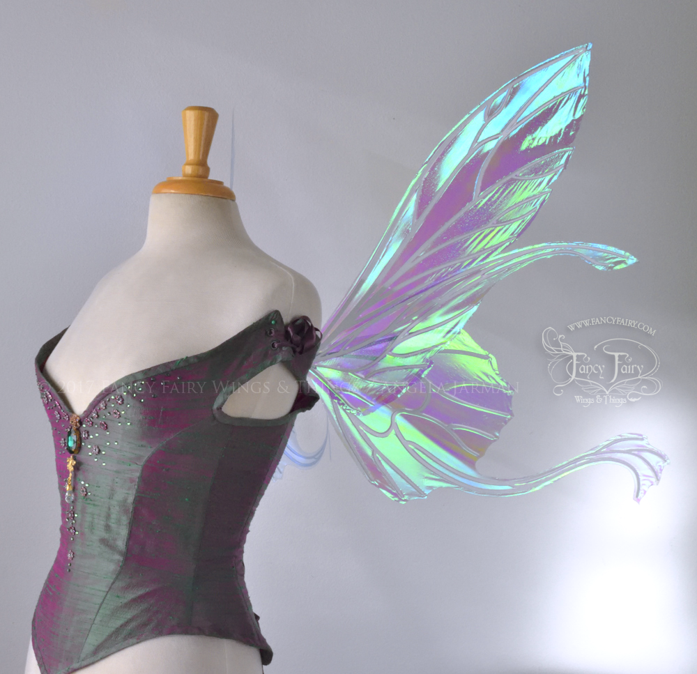 Salome Guinevere Hybrid Iridescent Fairy Wings in Aquamarine with Pearl Veins