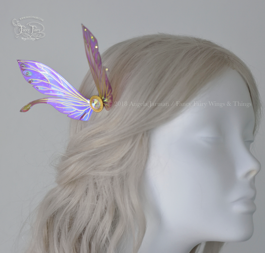 Salome 3 and 3/4 inch Violet Rose Fairy Wing Hair Pin with Brass Veins