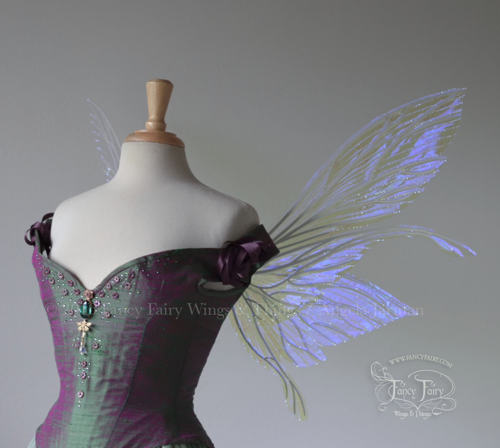 Salome Light Up Iridescent Fairy Wings in Ultraviolet with Pearl Veins & White Lights