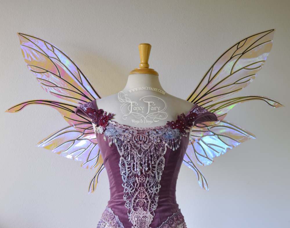 Salome Iridescent Fairy Wings in Lilac with Black Veins