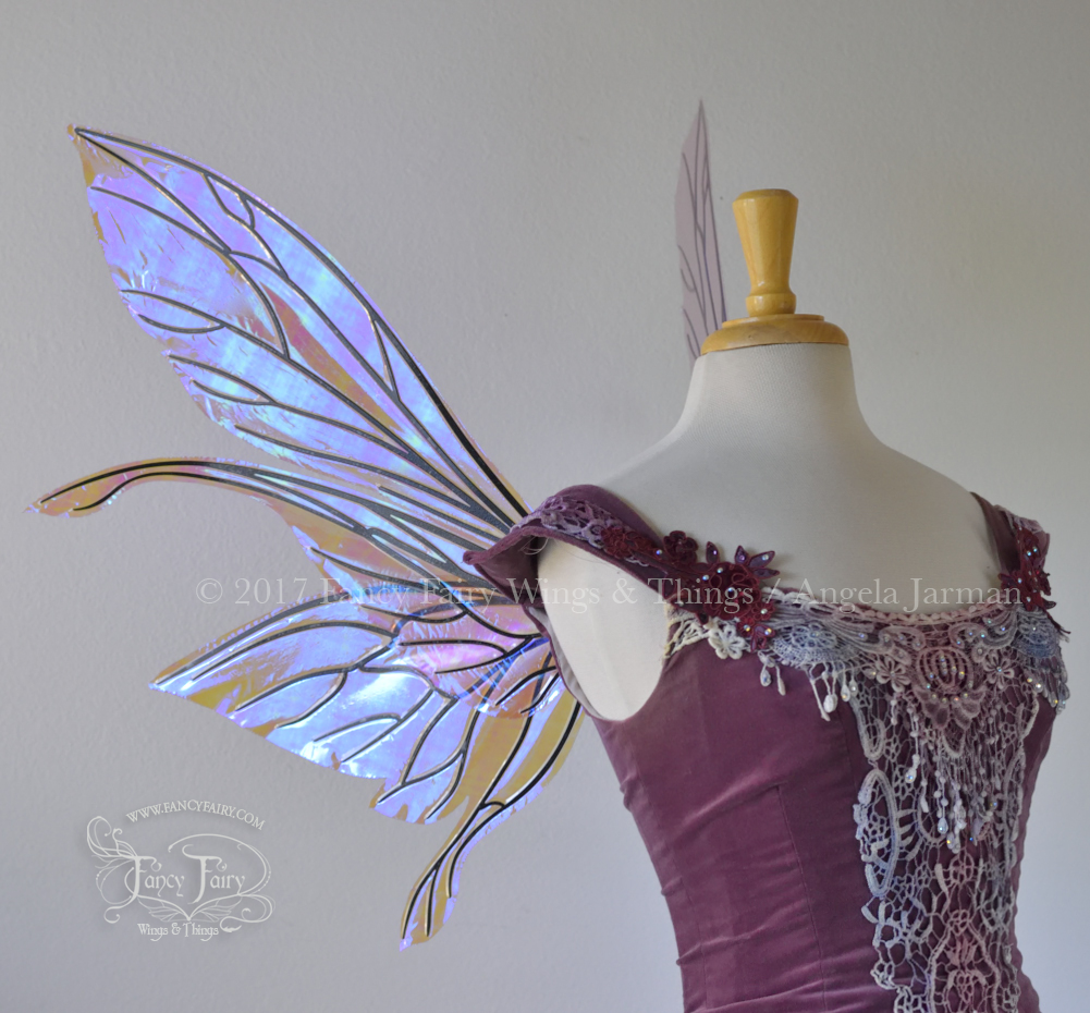 Salome Iridescent Fairy Wings in Lilac with Black Veins