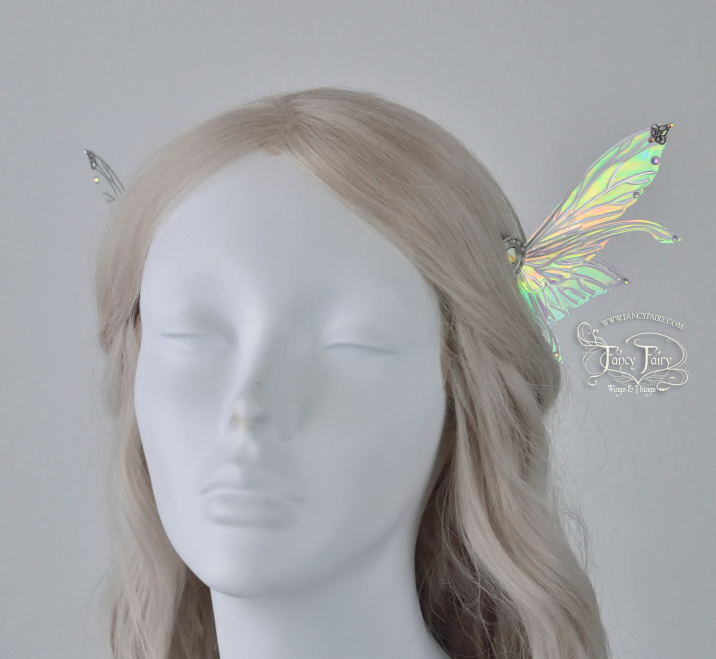 Salome 3 and 3/4 inch Fairy Winged Hair Pins in Satin White with Silver Veins