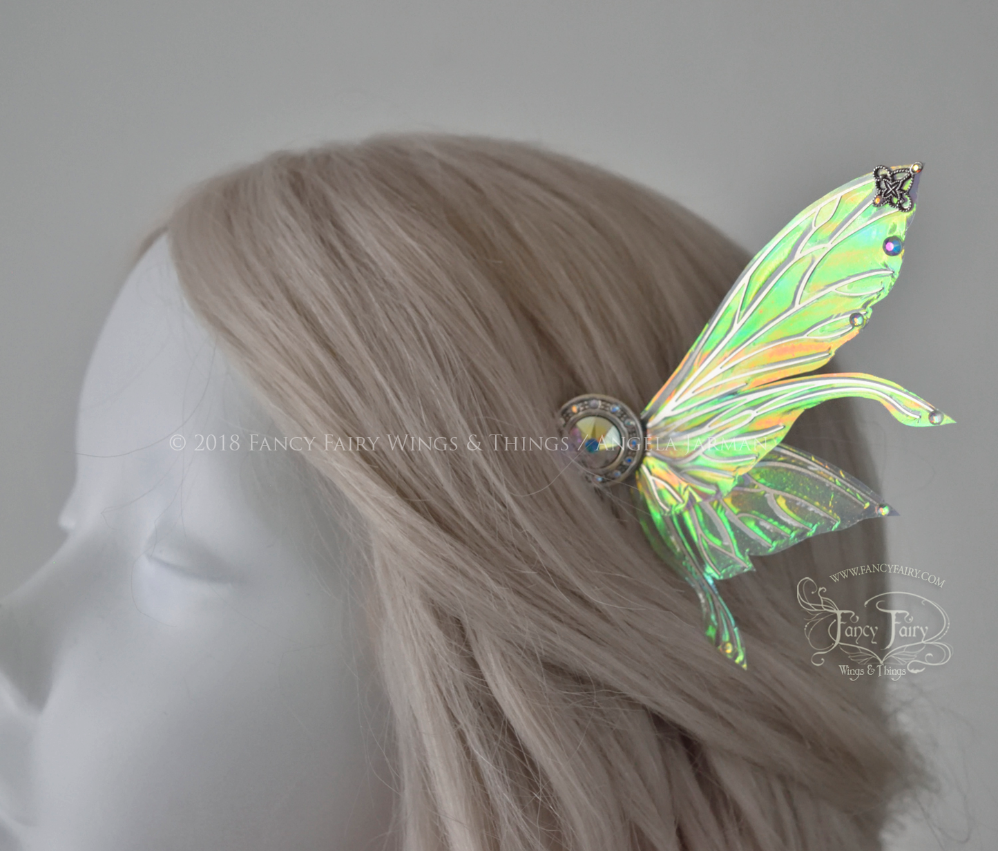 Salome 3 and 3/4 inch Fairy Winged Hair Pins in Satin White with Silver Veins