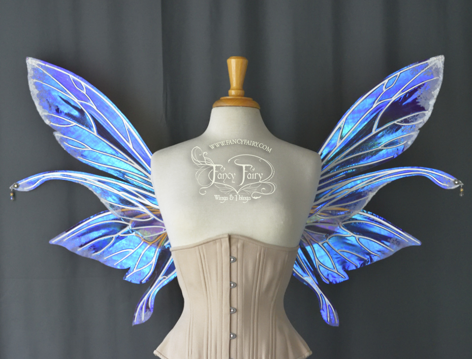 Salome "Sugar Plum Fairy" Painted Iridescent Fairy Wings with Flocking & Crystals