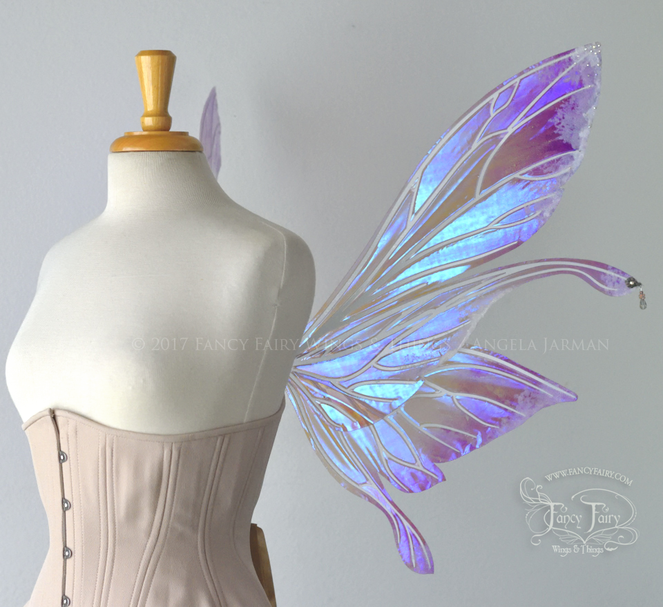 Salome "Sugar Plum Fairy" Painted Iridescent Fairy Wings with Flocking & Crystals