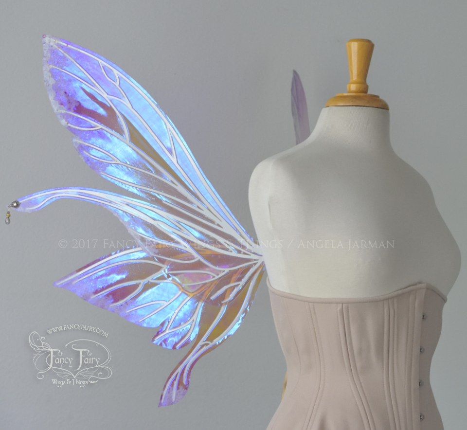 Salome "Sugar Plum Fairy" Painted Iridescent Fairy Wings with Flocking & Crystals