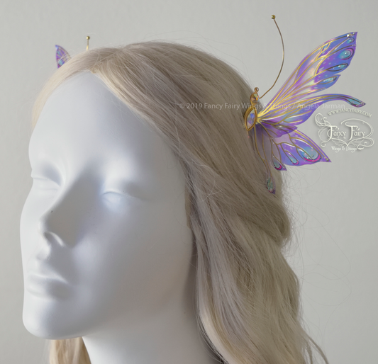 Salome 3 and 3/4 inch Fairy Winged Hair Pins in Lavender Spring with Brass Veins