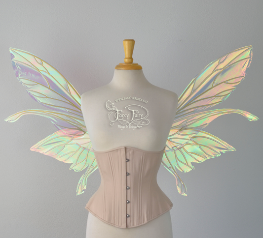 Salome Iridescent Fairy Wings in White Satin with Candy Coat Gold Veins