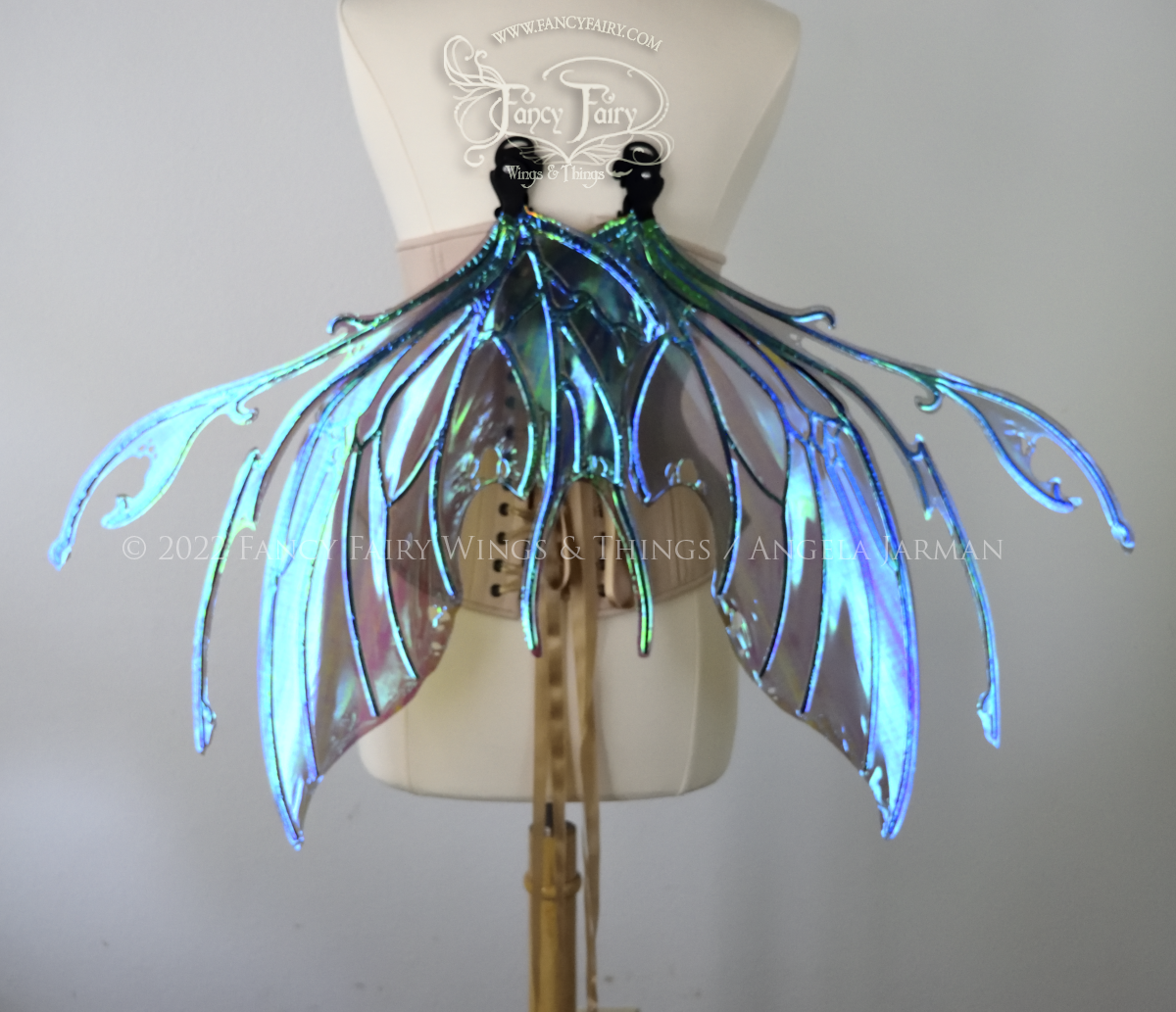 Scythe Iridescent Fairy Wings in Dark Crystal with Black Veins, Ready to Ship