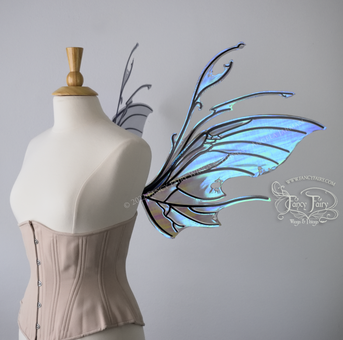 Scythe Iridescent Fairy Wings in Dark Crystal with Black Veins, Ready to Ship