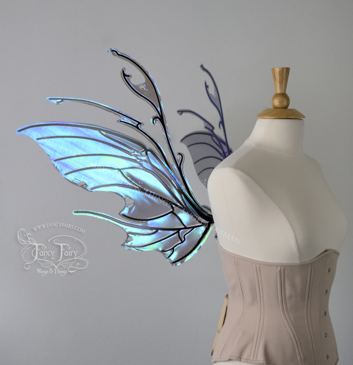 Scythe Iridescent Fairy Wings in Dark Crystal with Black Veins, Ready to Ship