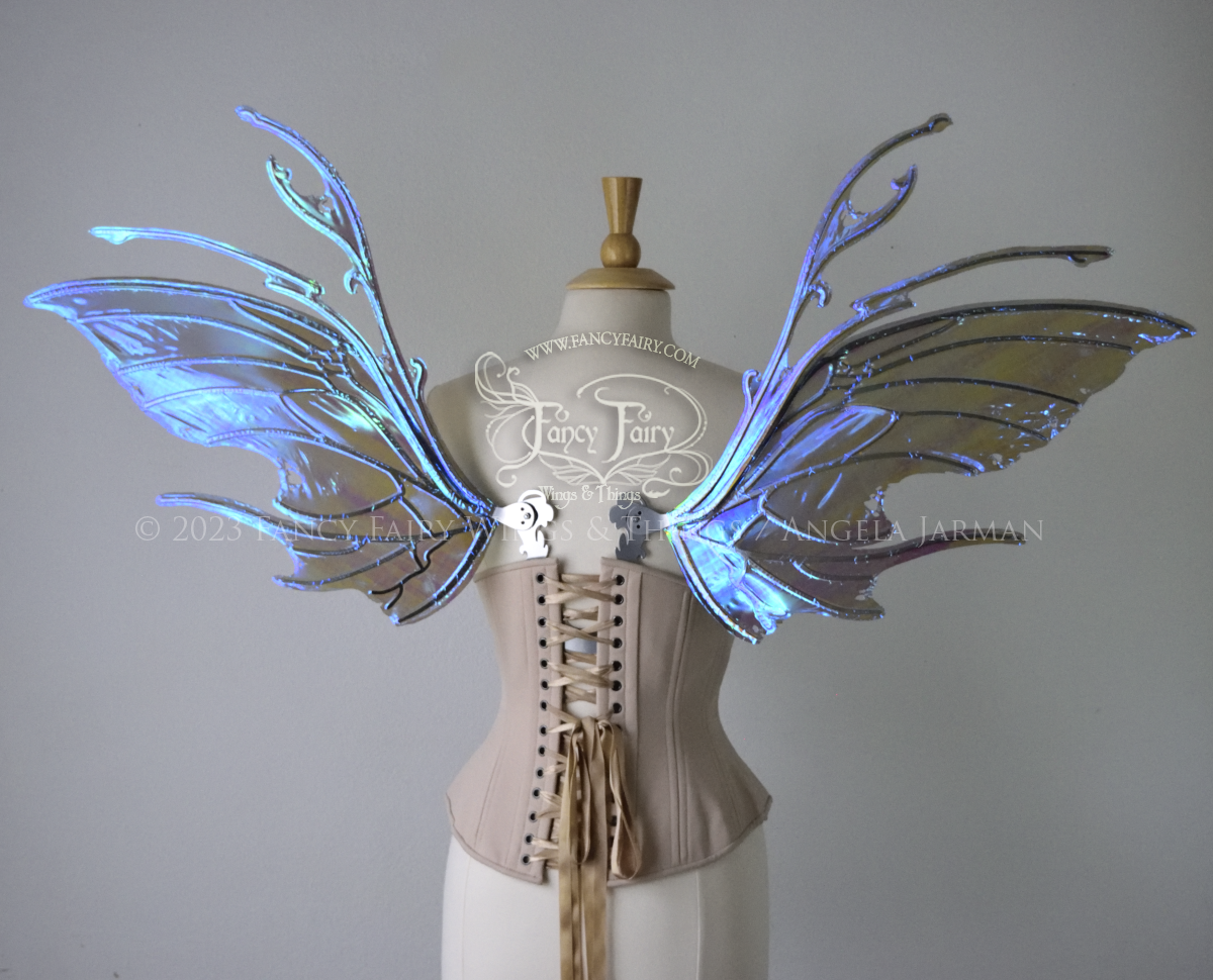 Scythe Iridescent Fairy Wings in Dark Crystal with silver Veins, Ready to Ship