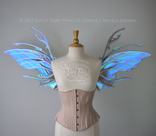 Scythe Iridescent Fairy Wings in Dark Crystal with silver Veins, Ready to Ship