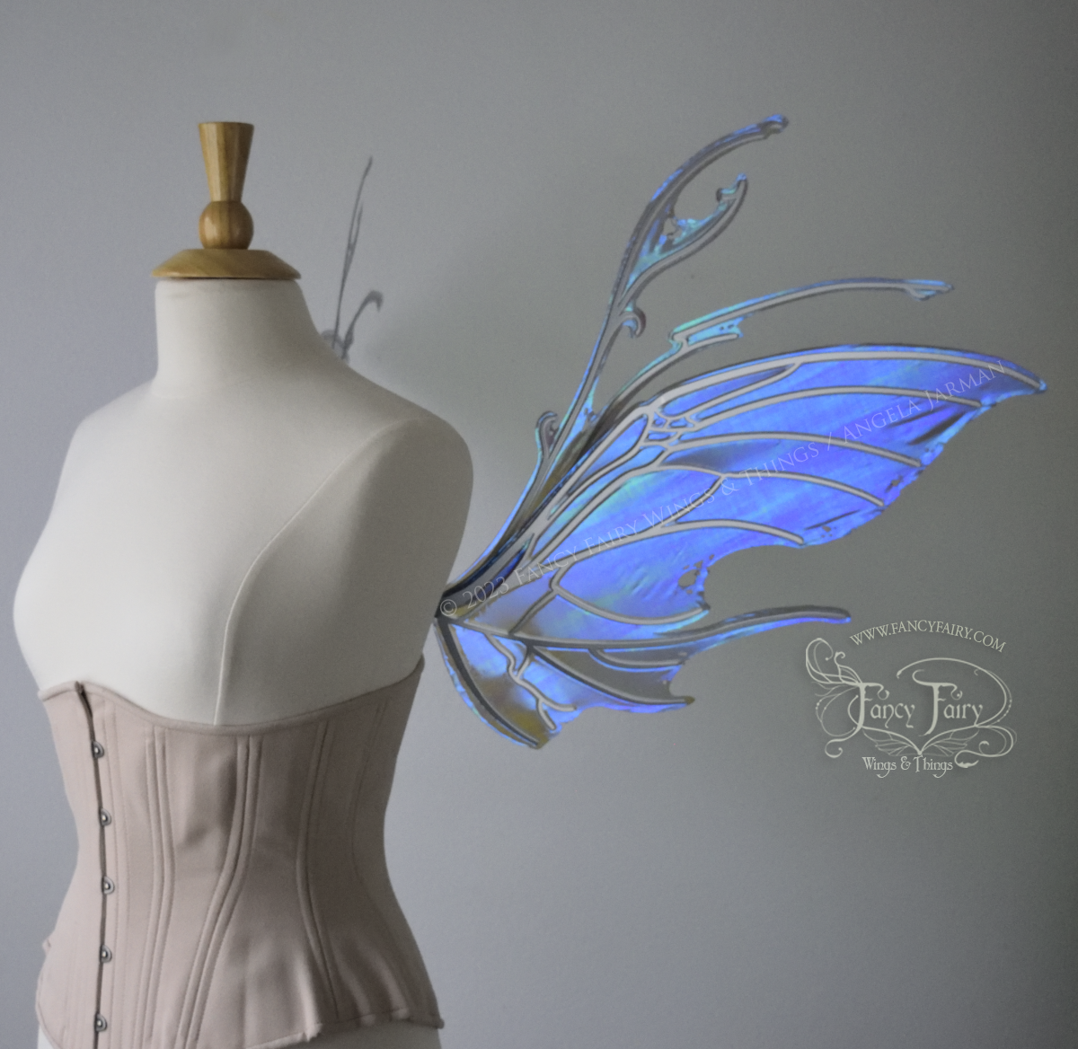 Scythe Iridescent Fairy Wings in Dark Crystal with silver Veins, Ready to Ship