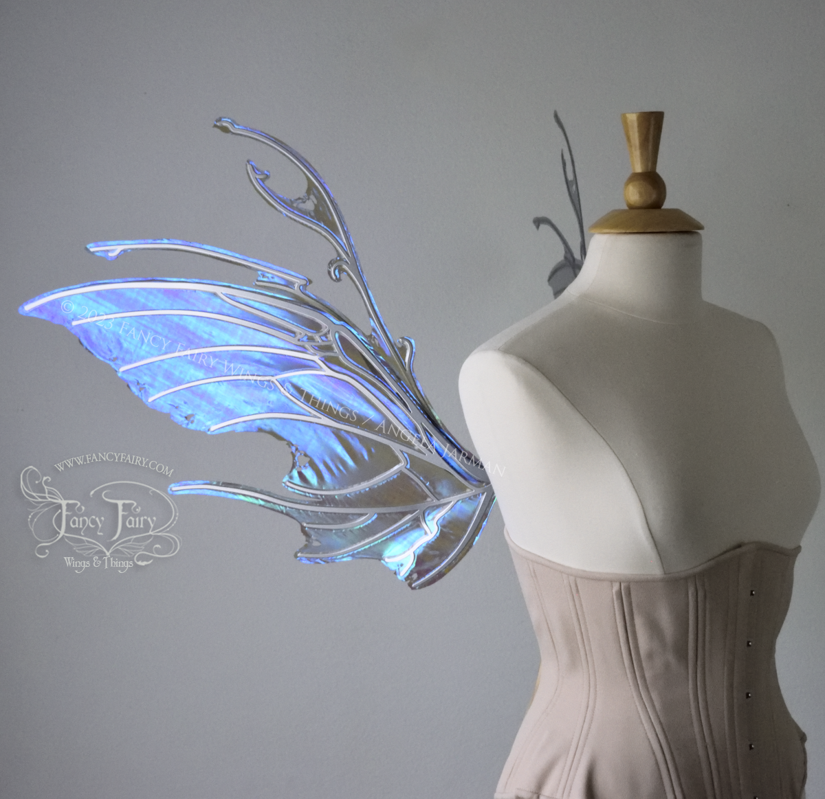 Scythe Iridescent Fairy Wings in Dark Crystal with silver Veins, Ready to Ship