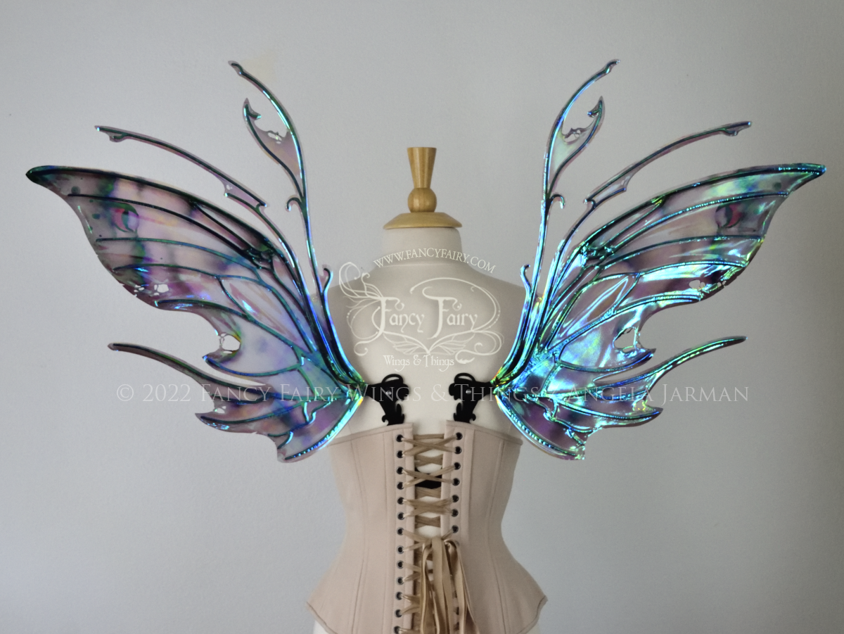 Scythe Iridescent Painted Fairy Wings with Black Veins, Ready to Ship