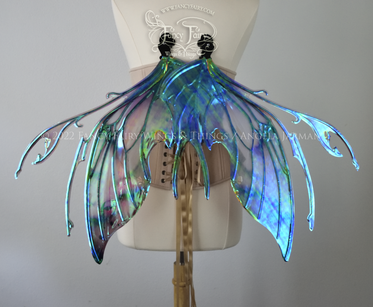 Scythe Iridescent Painted Fairy Wings with Black Veins, Ready to Ship