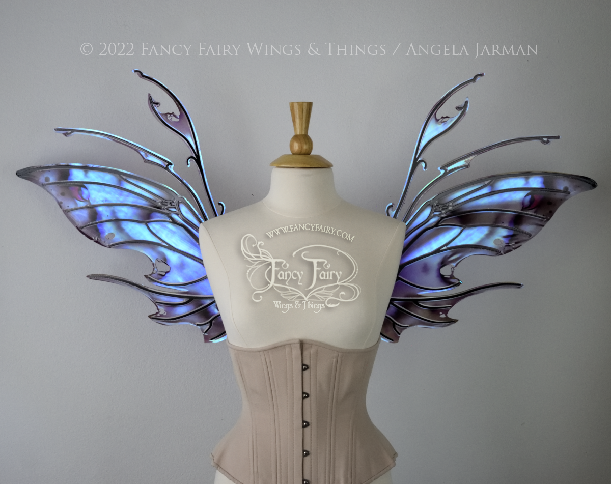 Scythe Iridescent Painted Fairy Wings with Black Veins, Ready to Ship