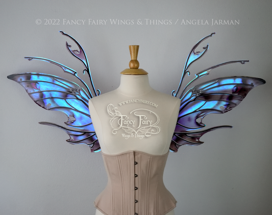 Scythe Iridescent Painted Fairy Wings with Black Veins, Ready to Ship