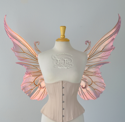 Serena / Guinevere Layered Iridescent Fairy Wings in Rose Gold Plum Ombre with Copper veins