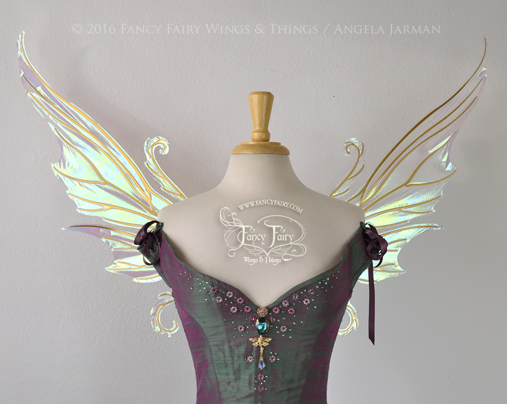 Serena Iridescent Fairy Wings in Satin White with Gold veins