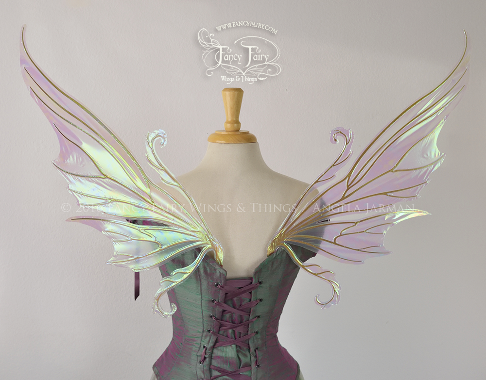 Serena Iridescent Fairy Wings in Satin White with Gold veins