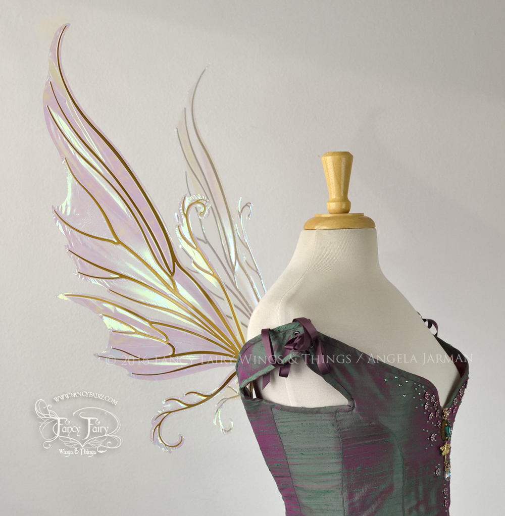 Serena Iridescent Fairy Wings in Satin White with Gold veins