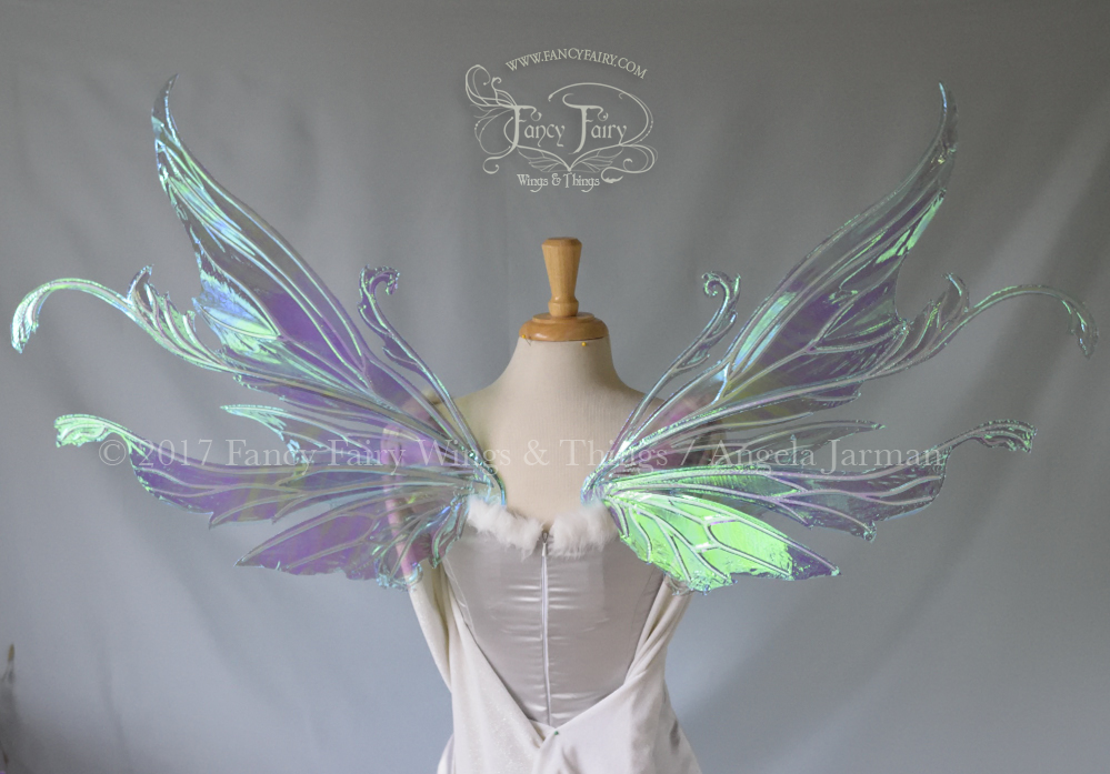 Serena / Vivienne Hybrid Iridescent Fairy Wings in Aquamarine with Pearl veins