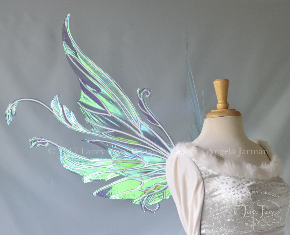 Serena / Vivienne Hybrid Iridescent Fairy Wings in Aquamarine with Pearl veins