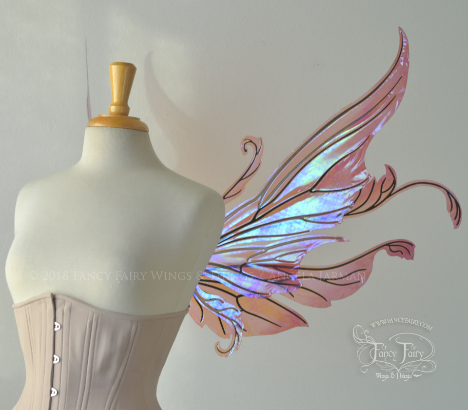 Serena / Vivienne Hybrid Iridescent Fairy Wings in Painted Berry with Black Veining