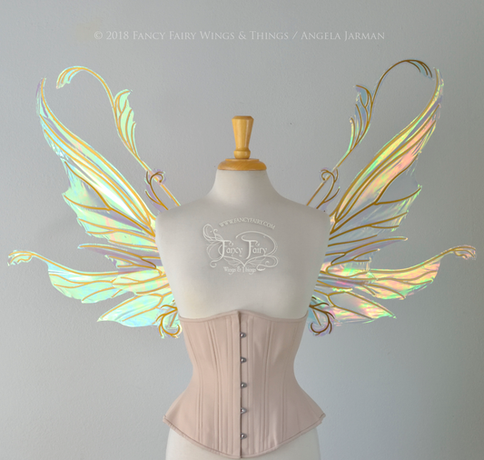 Serena / Vivienne Hybrid Iridescent Fairy Wings in Satin White with Gold veins