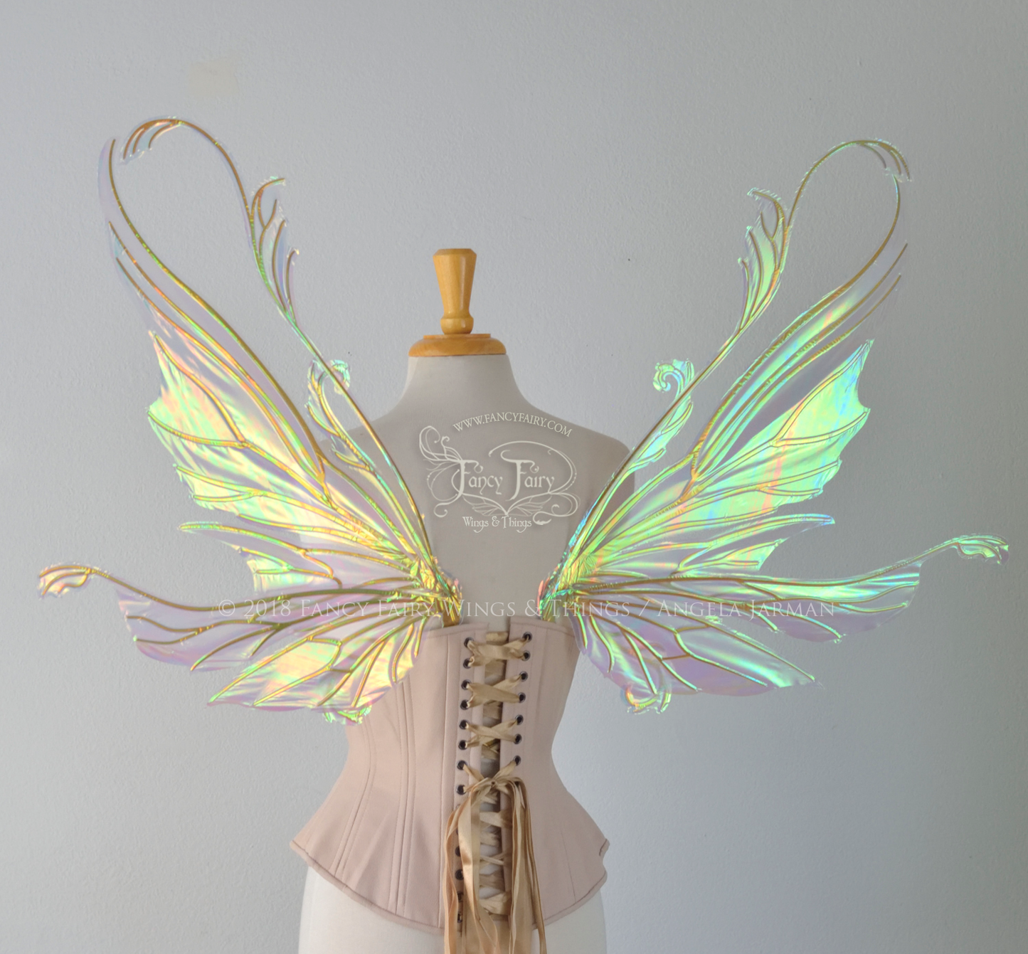 Serena / Vivienne Hybrid Iridescent Fairy Wings in Satin White with Gold veins