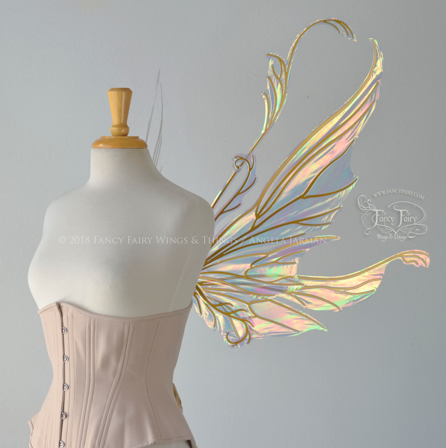 Serena / Vivienne Hybrid Iridescent Fairy Wings in Satin White with Gold veins