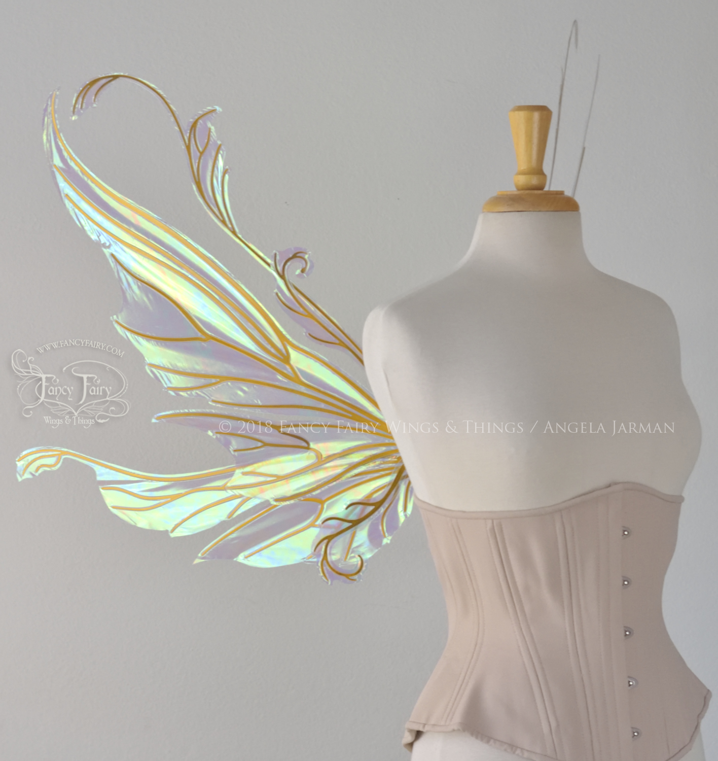 Serena / Vivienne Hybrid Iridescent Fairy Wings in Satin White with Gold veins