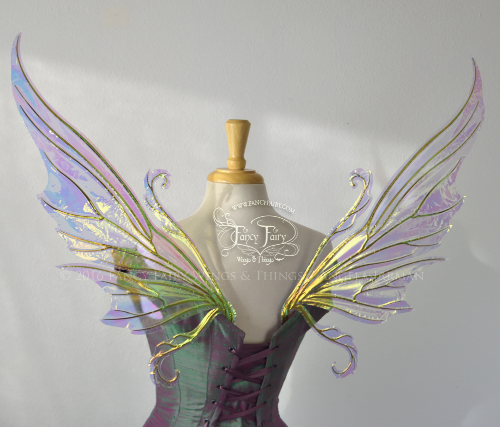 Serena Iridescent Fairy Wings in Clear Diamond Fire with Copper veins