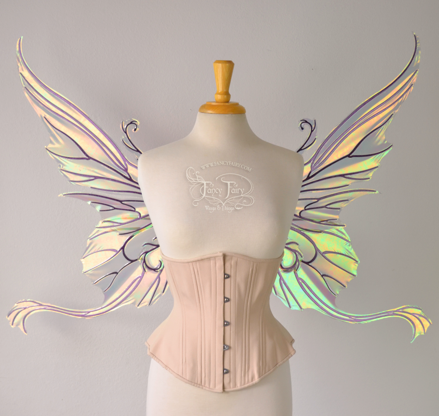 Serenity Queen Convertible Iridescent Fairy Wings in Patina Green with Chameleon veins