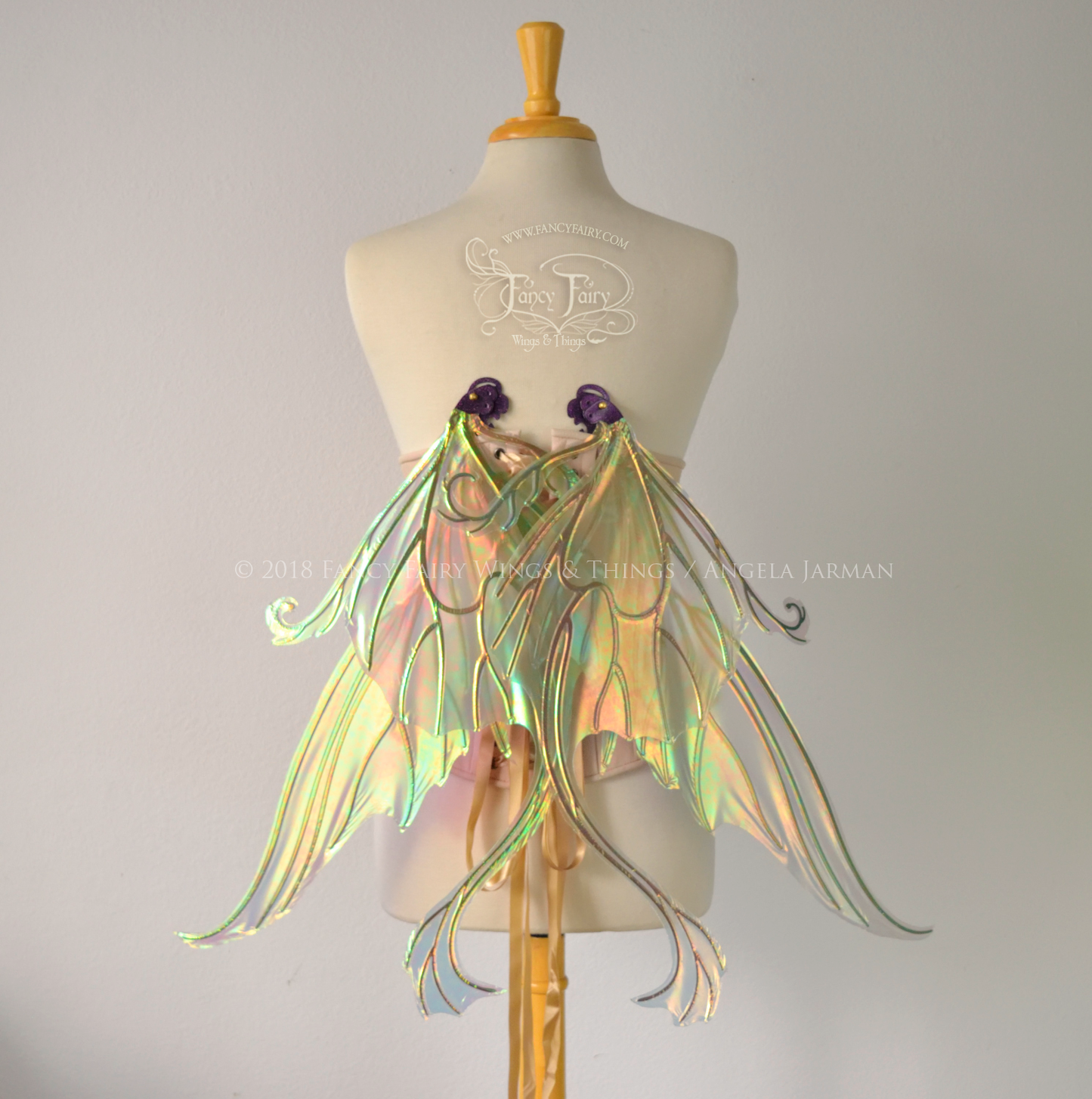 Serenity Queen Convertible Iridescent Fairy Wings in Patina Green with Chameleon veins