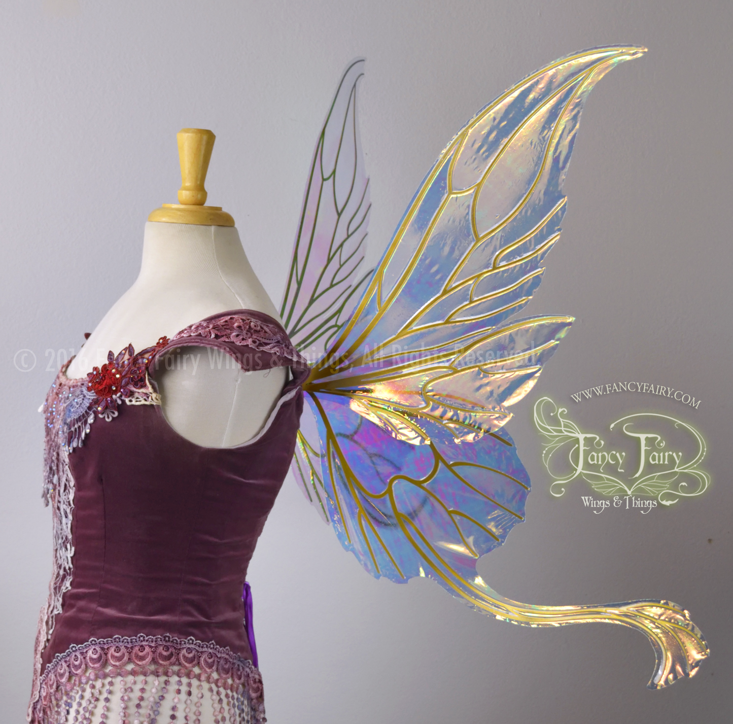 Guinevere Iridescent Fairy Wings in Blue with Gold veins